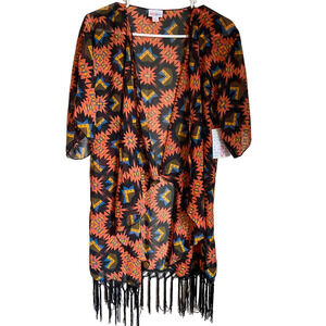 NWT Lularoe Aztec Swimsuit Cover with Black Fringe Detail Boho S Western Beach